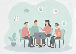 A group of four people sitting in a circle for a supportive therapy session or mental health discussion.